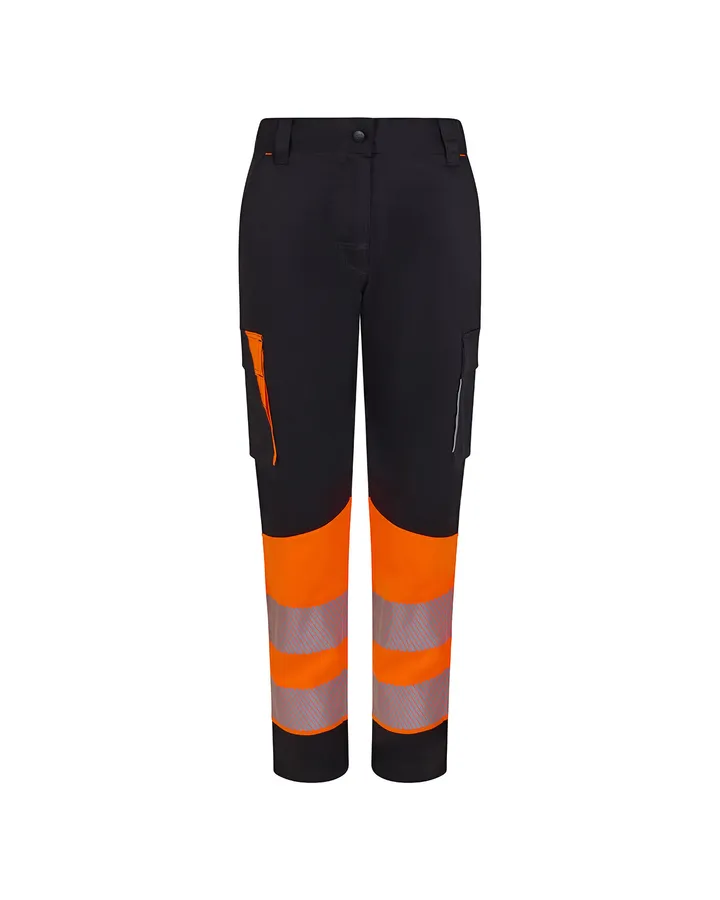 Pantalon stretch bicolore recyclé avec bande segmentée femme