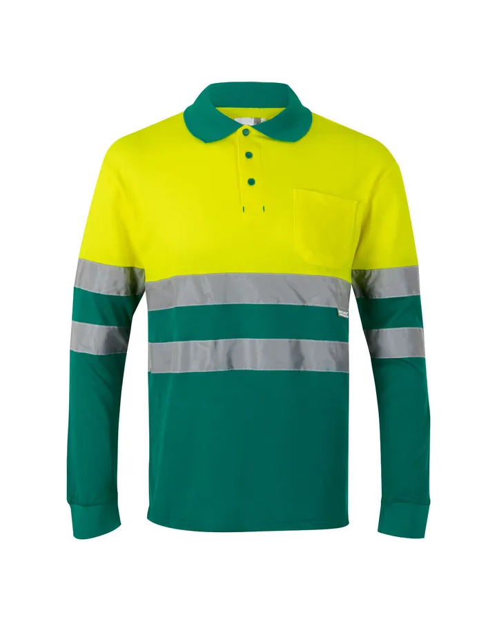 Polo coton bicolore à manches longues