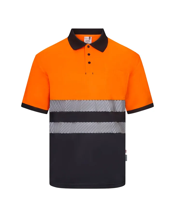 Polo polyester recyclé bicolore à manches courtes, avec bande segmentée