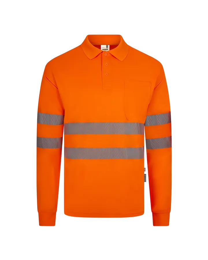 Polo polyester recyclé manches à longues, avec bande segmentée