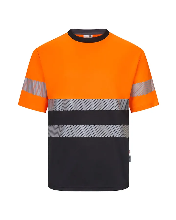 T-shirt polyester recyclé bicolore à manches courtes, avec bande segmentée