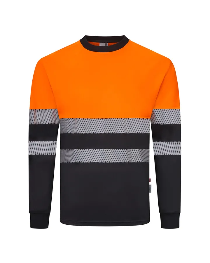 T-shirt polyester recyclé bicolore à manches longues, avec bande segmentée