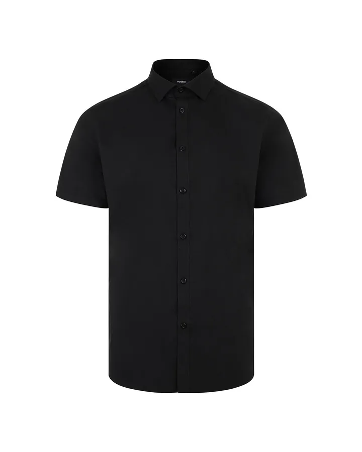 Chemise col italien stretch à manches courtes homme
