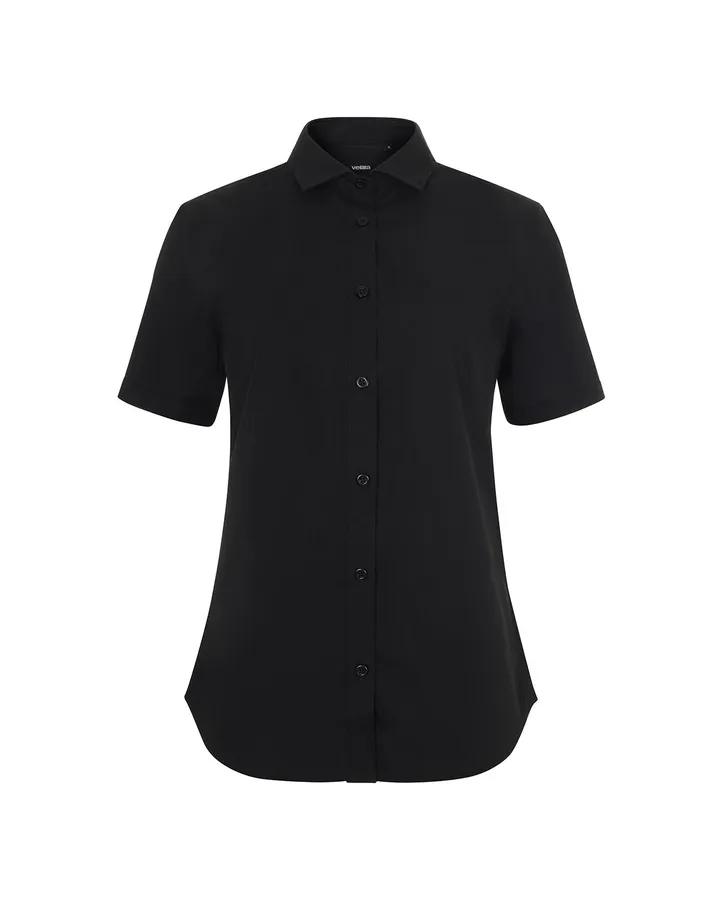 Chemise col italien stretch à manches courtes femme